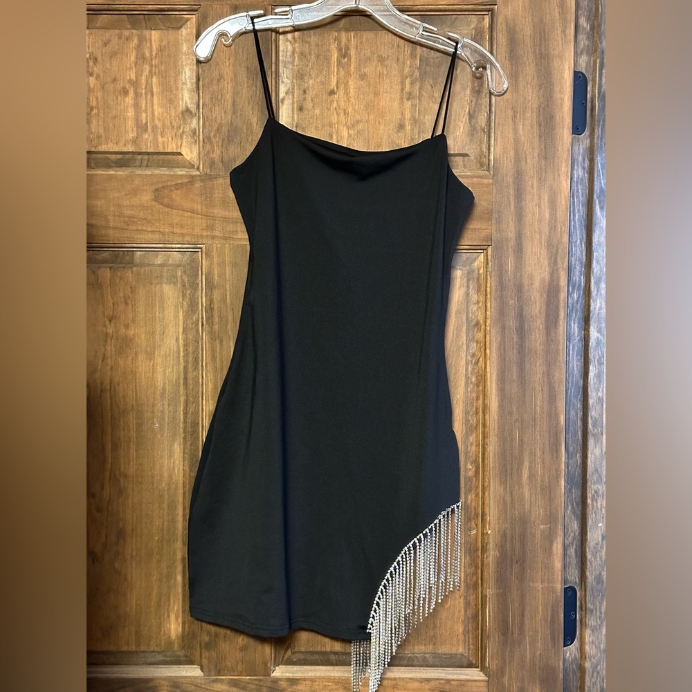 Elegant Black Dress with Fringe Detail